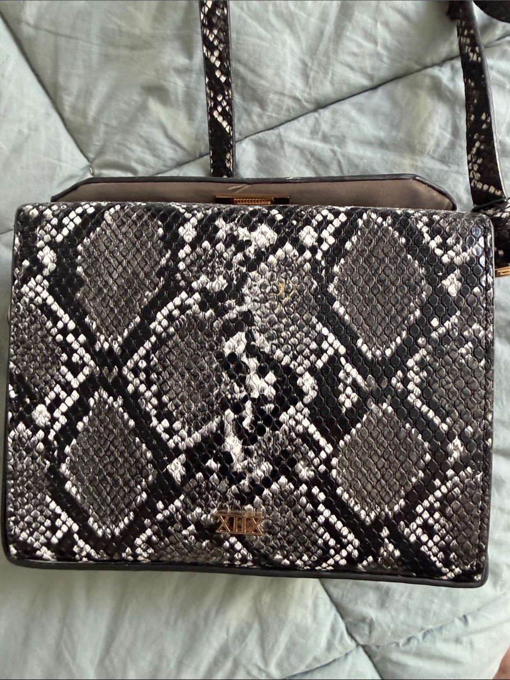 Snake-Print Crossbody Bag in Black and White